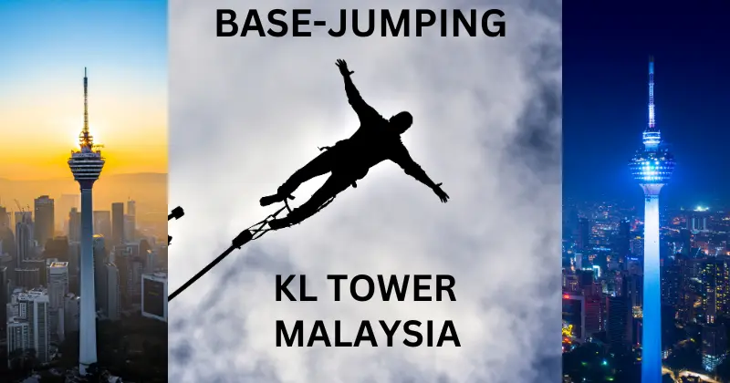 Person base jumping from KL Tower in Malaysia