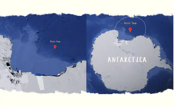 Map showing the location of the Ross Sea in Antarctica.