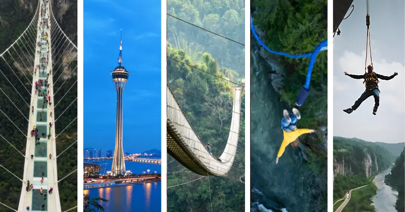 Images of the 5 best bungee jumping spots in Asia.