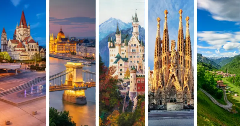 An image that shows the top 5 places in Europe that people can visit and enjoy in under 10 days.