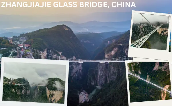 Zhangjiajie Glass Bridge in China is a great spot for bungee jumping, offering amazing views of the canyon below.