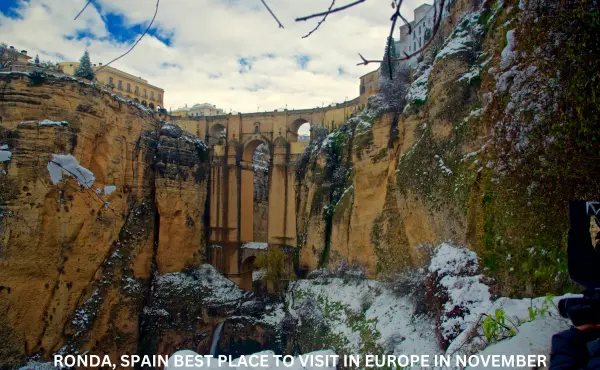 Ronda, Spain in November – A dramatic shot of Ronda’s iconic Puente Nuevo bridge over a deep gorge