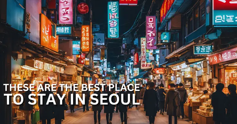 This image highlights some of the best areas to stay in Seoul and describes one of the best places in Seoul