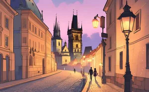 Animated image of couples visiting Prague, Czech Republic, walking together